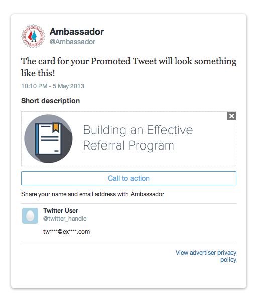 An example of a twitter lead-gen card
